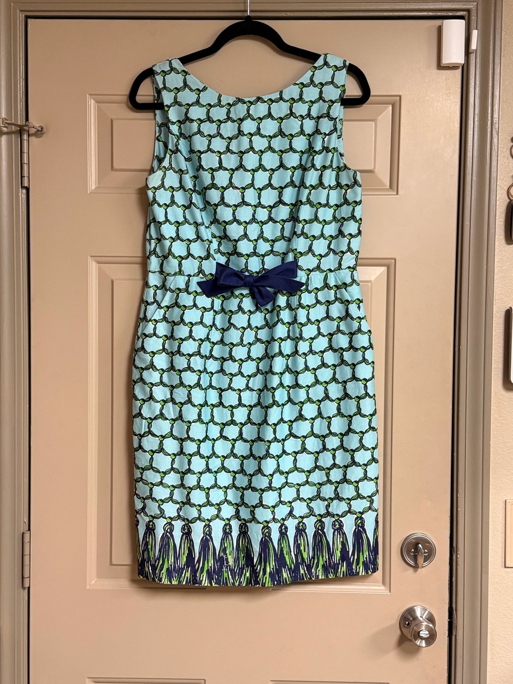 Lilli Pulitzer Women’s 12 Light Blue Patterned Dress with Navy Bow